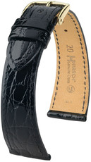 Кожена каишка Hirsch Genuine Croco M 18800850OE-1, черна, крокодилска кожа, open end (за фиксирани щифтове), дължина M, Quick Release