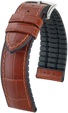 Кожена каишка Hirsch Paul M 0925028170-2, кафява, телешка кожа/натурален каучук, дължина M, Quick Release