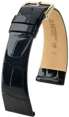 Кожена каишка Hirsch Prestige M 02207150-1, черна, алигаторска кожа, дължина M, Quick Release