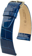 Кожена каишка Hirsch Prestige M 02207180-1, синя, алигаторска кожа, дължина M, Quick Release