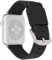 Каишка за Apple Watch, найлон, черна, сребърна катарама (корпуси 42/44/45 мм)