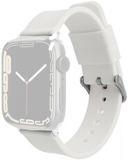 Каишка за Apple Watch, силиконова, бяла, сребърна катарама (корпуси 42/44/45 мм)
