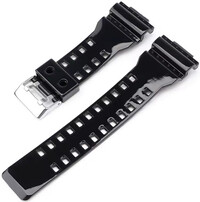Каишка за Casio G-Shock, пластмасова, черна, лъскава, сребърна катарама (за модели GA-100, GA-110, GD-120, GLS-100)