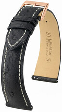 Кожена каишка Hirsch Massai Ostrich L 04262051-7, черна, щраусова кожа, дължина L, Quick Release