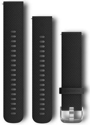 Garmin каишка за бързо освобождаване 20 мм, силиконова, черна, сребърна катарама (Venu, Venu Sq, Venu 2 plus и др.) + удължена част