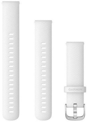 Каишка Garmin Quick Release 18 мм, силиконова, бяла, сребърна катарама (Venu 2S, Vívoactive 4S, Vívomove 3S)