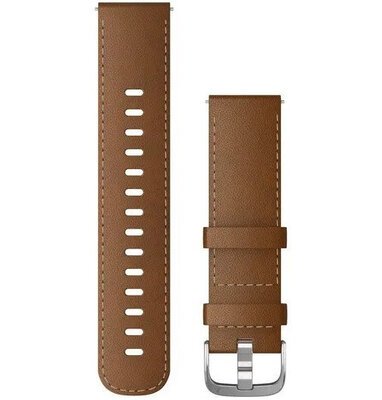 Каишка за бързо освобождаване на Garmin 22 мм, кожа, кафява, сребърна катарама (Venu, Forerunner 255, Vívoactive 4 и др.)