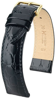 Черна кожена каишка Hirsch Crocograin M 12302850-1 (Teletina)