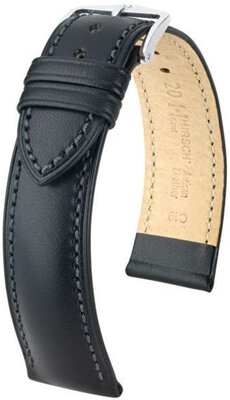 Черна кожена каишка Hirsch Kent L 01002050-2, черна, телешка кожа, удължена дължина