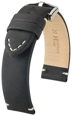 Черна кожена каишка Hirsch Ranger L 05402050-2, черна, телешка кожа, удължена дължина