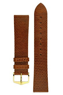 Кожена каишка Hirsch Lizard L 01766070-1, кафява, гущерска кожа, дължина L, Quick Release