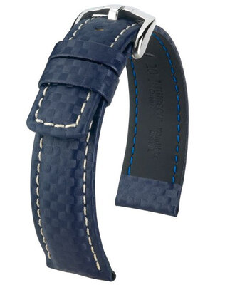 Тъмносиня кожена каишка Hirsch Carbon L 02592080-2 (Teletina)