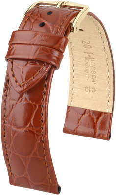 Кафява кожена каишка Hirsch Crocograin M 12302870-1 (Teletina)