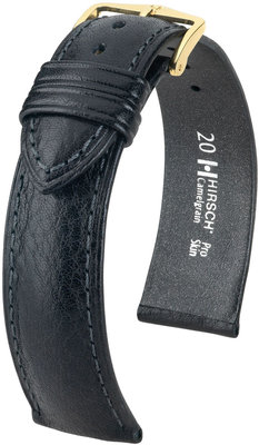 Кожена каишка Hirsch Camelgrain M 10200950OE-1, черна, телешка кожа, open end (за фиксирани щифтове), дължина M, Quick Release