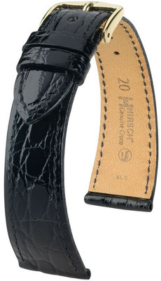 Черна кожена каишка Hirsch Genuine Croco L 18920850-1 (крокодилска кожа)