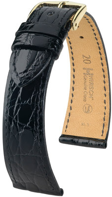 Черна кожена каишка Hirsch Genuine Croco M 18900850-1 (крокодилска кожа) Hirsch selection