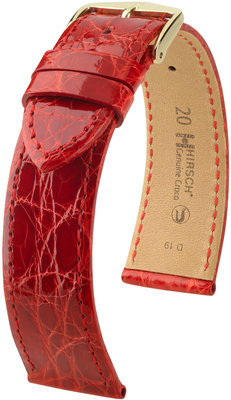 Червена кожена каишка Hirsch Genuine Croco M 18900820-1 (крокодилска кожа) Hirsch selection