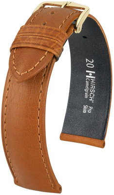 Кожена каишка Hirsch Camelgrain M 10200910OE-1, кафява, телешка кожа, open end (за фиксирани щифтове), дължина M, Quick Release