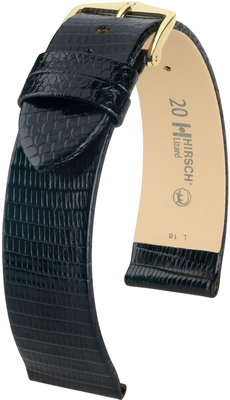 Черна кожена каишка Hirsch Lizard M 01766150-1 (кожа гущер)