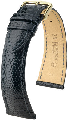 Черна кожена каишка Hirsch London L 04366050-1 (гущерска кожа) Hirsch selection