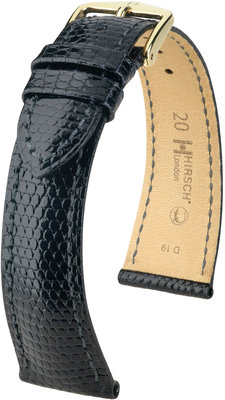 Черна кожена каишка Hirsch London M 04366150-1 (гущерска кожа) Hirsch selection