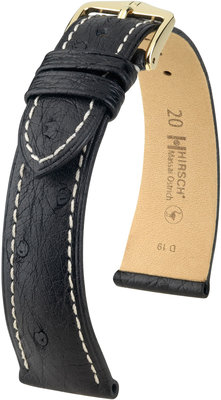 Черна кожена каишка Hirsch Massai Ostrich L 04362051-1 (щраусова кожа) Hirsch selection