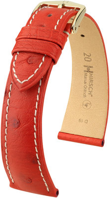 Червена кожена каишка Hirsch Massai Ostrich L 04362021-1 (щраусова кожа) Hirsch selection
