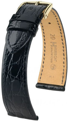 Черна кожена каишка Hirsch Genuine Croco M 01808150-1 (крокодилска кожа)