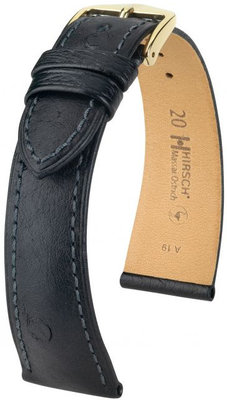 Черна кожена каишка Hirsch Massai Ostrich M 04262150-1 (щраусова кожа) Hirsch Selection
