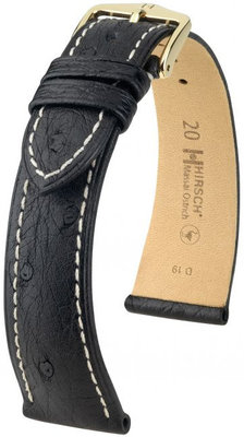 Черна кожена каишка Hirsch Massai Ostrich M 04262151-1 (щраусова кожа) Hirsch Selection