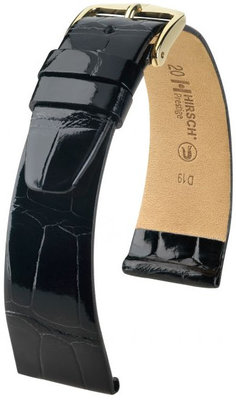 Черна кожена каишка Hirsch Prestige L 02207050-1 (алигаторска кожа) Hirsch Selection