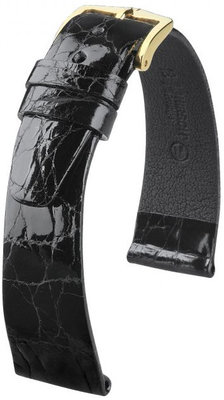 Черна кожена каишка Hirsch Prestige L 02208050-1 (крокодилска кожа)
