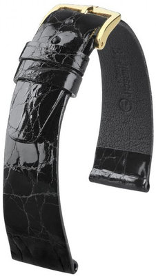 Черна кожена каишка Hirsch Prestige M 02208150-1 (крокодилска кожа)