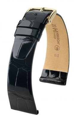 Черна кожена каишка Hirsch Prestige M 02307150-1 (алигаторска кожа) Hirsch Selection