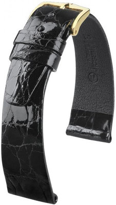 Черна кожена каишка Hirsch Prestige M 02308150-1 (крокодилска кожа)