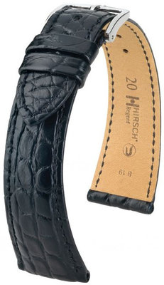 Черна кожена каишка Hirsch Regent L 04107059-2 (алигаторска кожа)