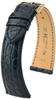 Черна кожена каишка Hirsch Regent M 04107159-1 (алигаторска кожа)