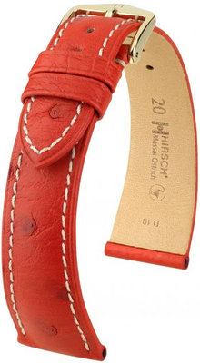 Червена кожена каишка Hirsch Massai Ostrich L 04262021-1 (щраусова кожа) Hirsch Selection