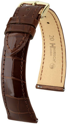 Кожена каишка Hirsch London L 04307010-1, кафява, от алигаторска кожа, дължина L, Quick Release