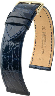 Тъмно синя кожена каишка Hirsch Genuine Croco M 01808180-1 (крокодилска кожа) Hirsch Selection