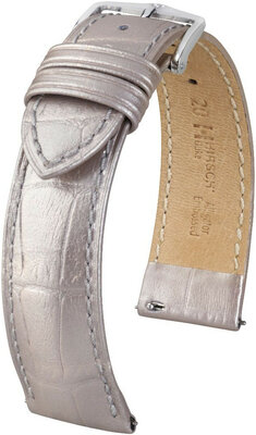 Сребърна кожена каишка Hirsch Duke Metallic M 01027130-2 (Teletina)