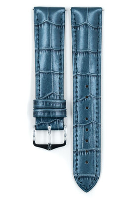 Кожена каишка Hirsch Duke Metallic M 01027180-2, син, телешка кожа, дължина M, Quick Release