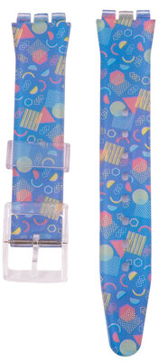 Дамска синя пластмасова каишка с цветен мотив C11 за Swatch 17mm
