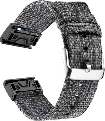 QuickFit каишка 22 мм, найлон, черна, стоманена катарама (Garmin Fenix 7/6/5, Epix 2, MARQ и др.)
