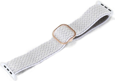 Каишка за Apple Watch, найлон, бяла, закопчалка от розово злато (за корпуси 38/40/41 мм)