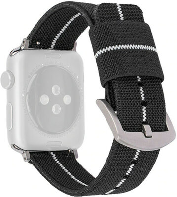 Каишка за Apple Watch, найлон, черна и бяла, сребърна катарама (за корпуси 38/40/41 мм)