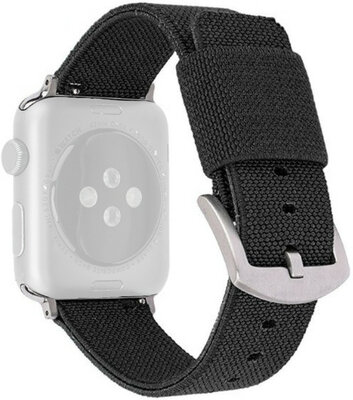 Каишка за Apple Watch, найлон, черна, сребърна катарама (за корпуси 38/40/41 мм)