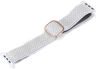 Каишка за Apple Watch, найлон, бяла, закопчалка от розово злато (корпуси 42/44/45 мм)