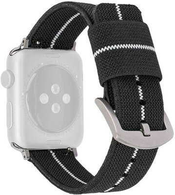 Каишка за Apple Watch, найлон, черна и бяла, сребърна катарама (за корпуси 42/44/45 мм)
