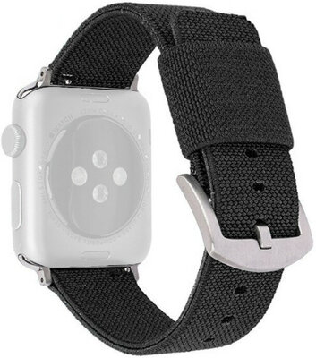 Каишка за Apple Watch, найлон, черна, сребърна катарама (корпуси 42/44/45 мм)